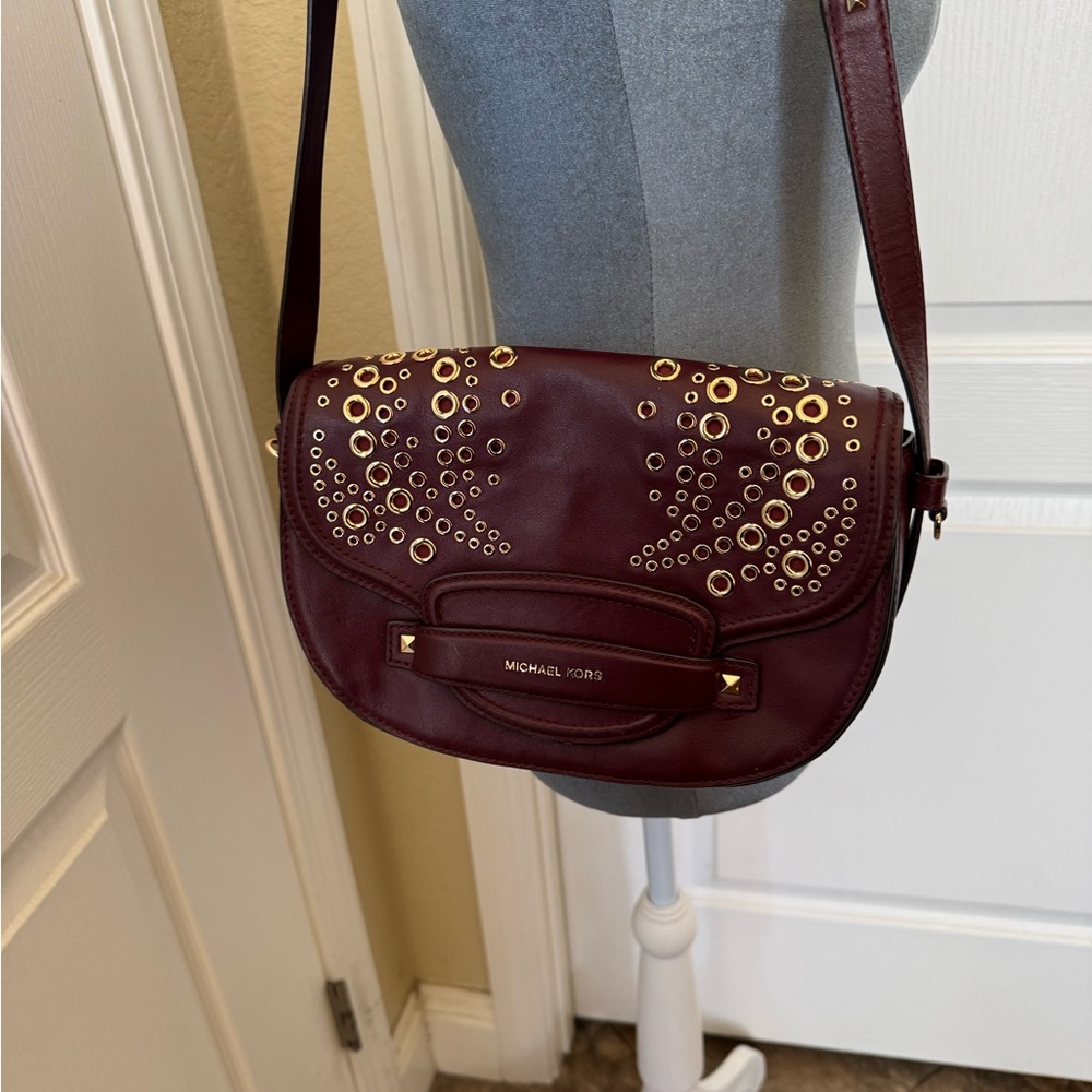Michael Kors Burgundy Crossbody Bag with Gold Details